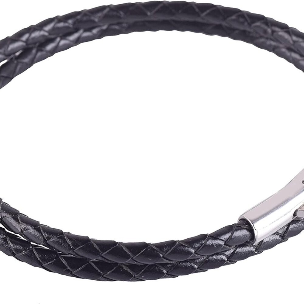 Braided Leather Pendant Necklace Cord, Unisex Adults, Stainless Steel Chain, Rus